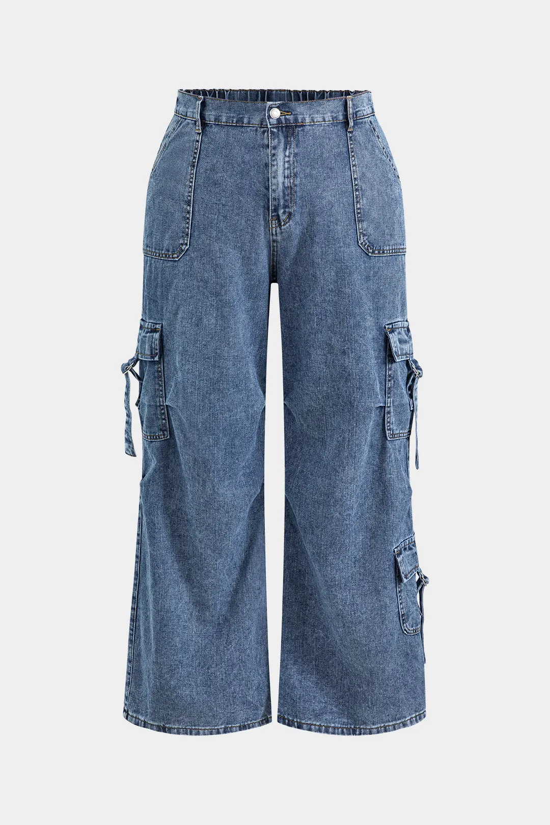 Plus størrelse denim lomme lavt talje knap jeans sold by Micas