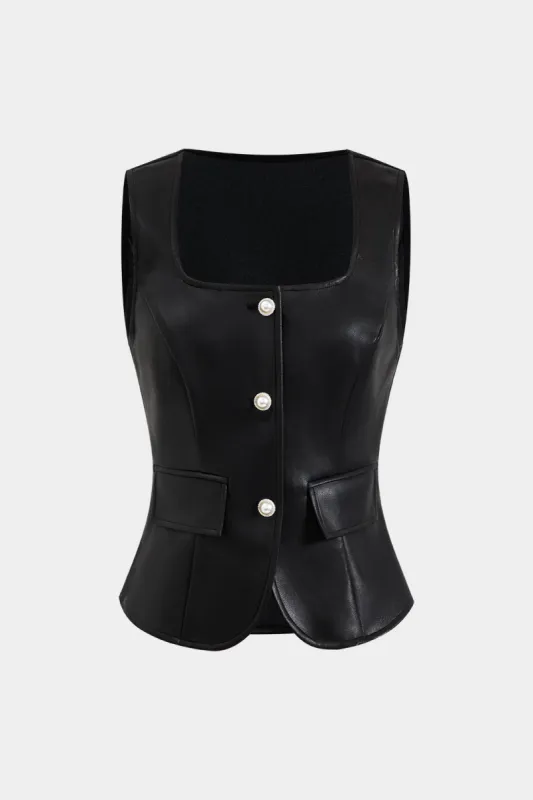 Faux Leather Button Tank Top sold by Micas