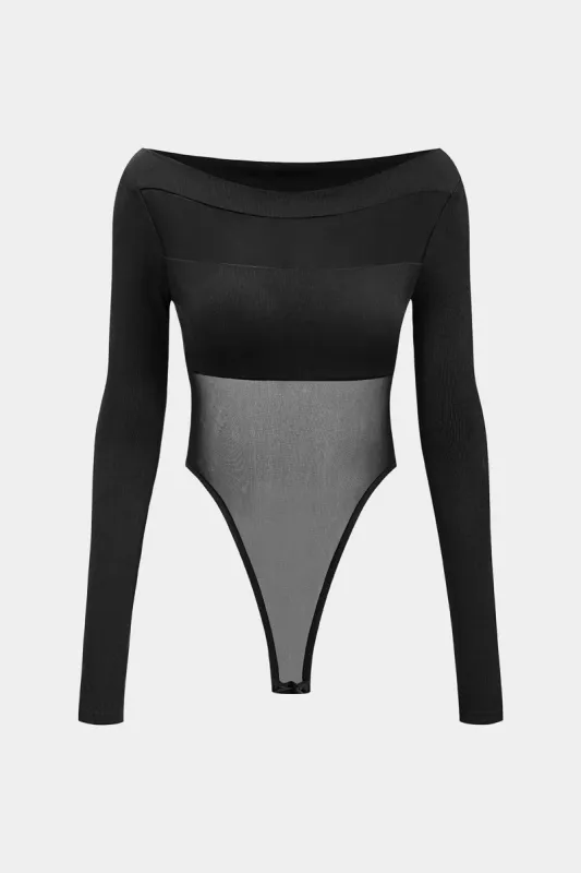 Mesh patchwork langærmet bodysuit sold by Micas