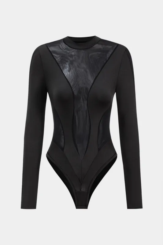 Mesh Patchwork Round Neck Langærmet bodysuit sold by Micas