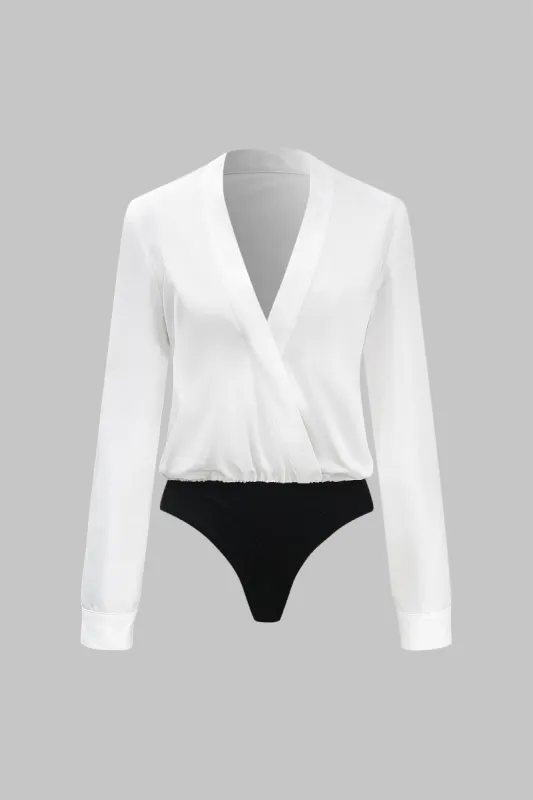 Patchwork V-Neck Long Sleeve Bodysuit sold by Micas