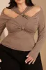 Plus Size Twist Knot Crossed Cut Out Long-Sleeve Top sold by Micas