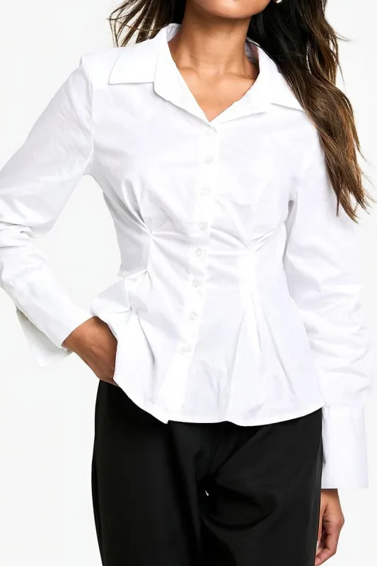 Ruched Button Long-Sleeve Shirt sold by Micas