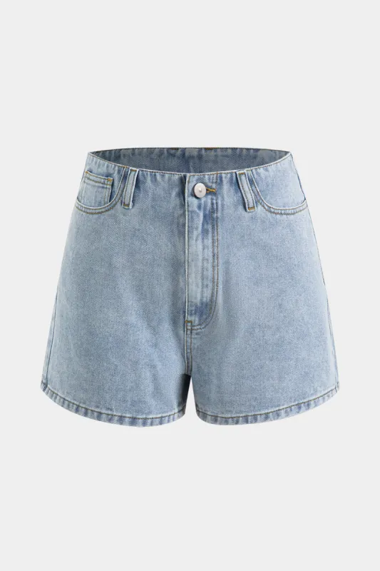 Denim Button Pocket High Waist Shorts sold by Micas