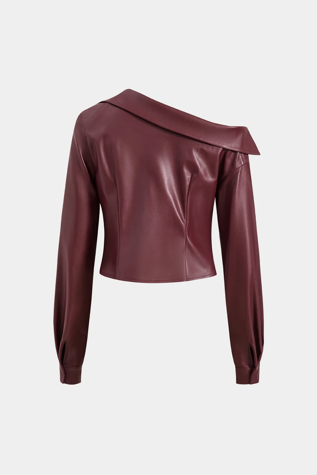 Faux Leather Metallic Asymmetrical Neck Long Sleeve Jacket sold by Micas product image thumbnail 2