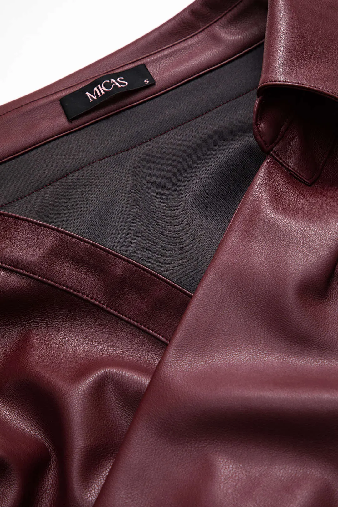 Faux Leather Metallic Asymmetrical Neck Long Sleeve Jacket sold by Micas product image thumbnail 3