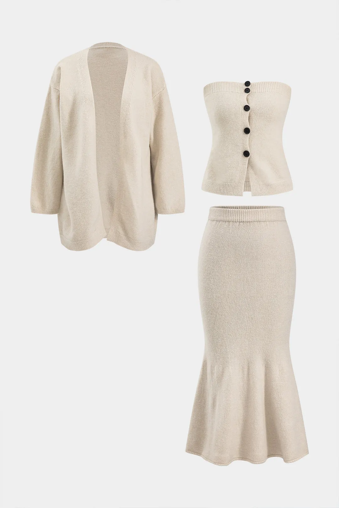 Strik knap tank top og cardigan og nederdel sæt sold by Micas