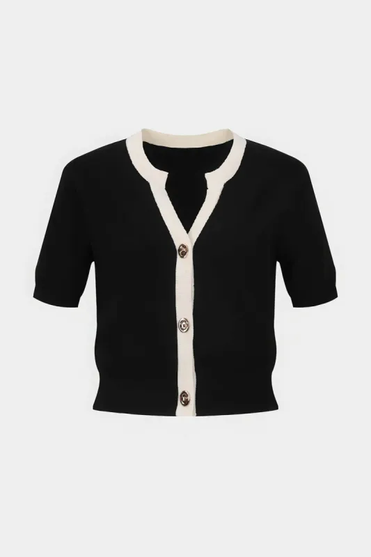 Plus Size Knit Button Patchwork V-Neck Short Sleeve Cardigan sold by Micas