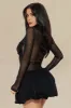 Sheer Mesh Patchwork Long Sleeve Mini Dress sold by Micas
