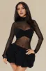 Sheer Mesh Patchwork Long Sleeve Mini Dress sold by Micas