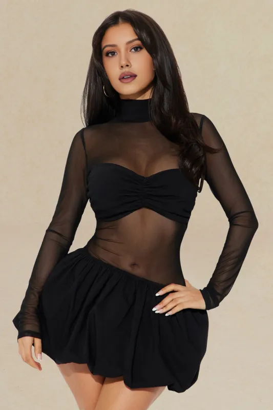 Sheer Mesh Patchwork Long Sleeve Mini Dress sold by Micas