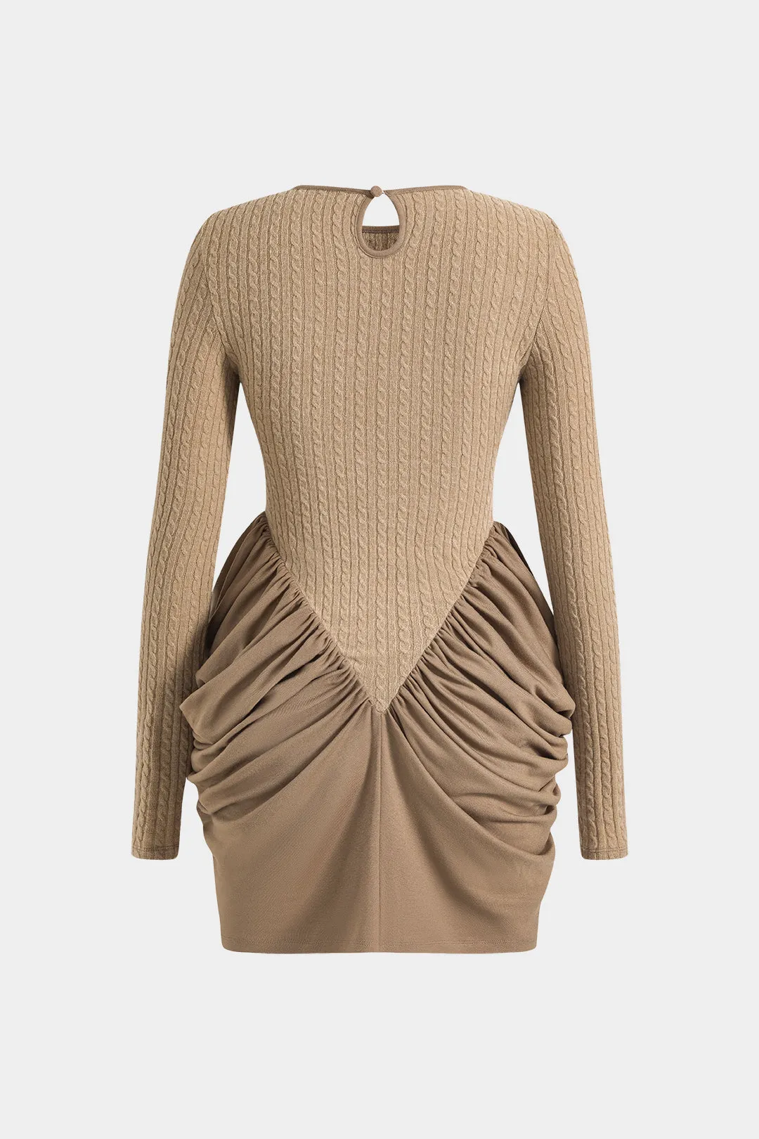 Patchwork ruched rundt om hals langærmet mini kjole sold by Micas product image thumbnail 2