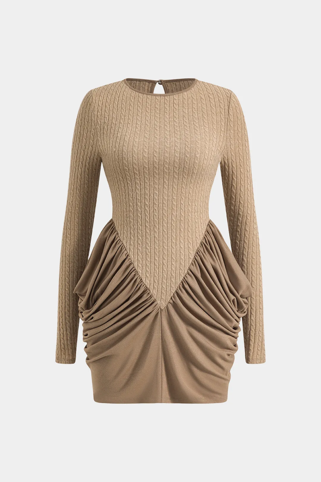 Patchwork ruched rundt om hals langærmet mini kjole sold by Micas