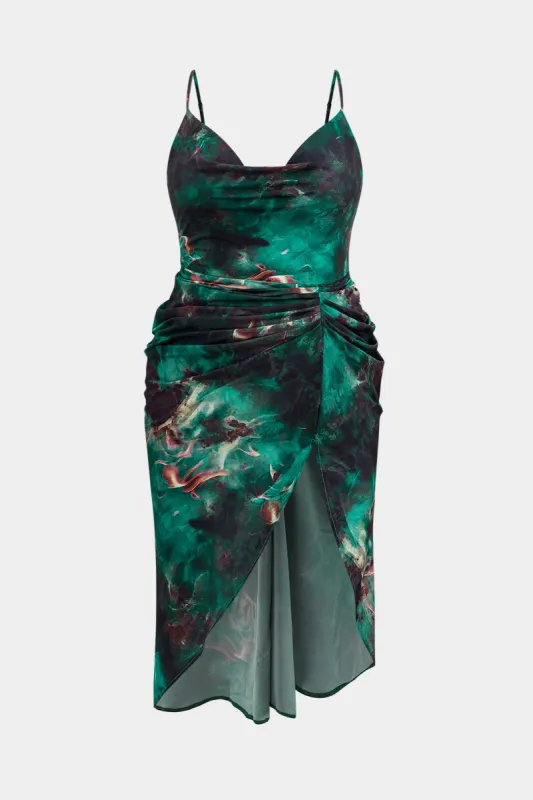 Plus Size Tropical Print Slip Sleeveless Midi Dress sold by Micas