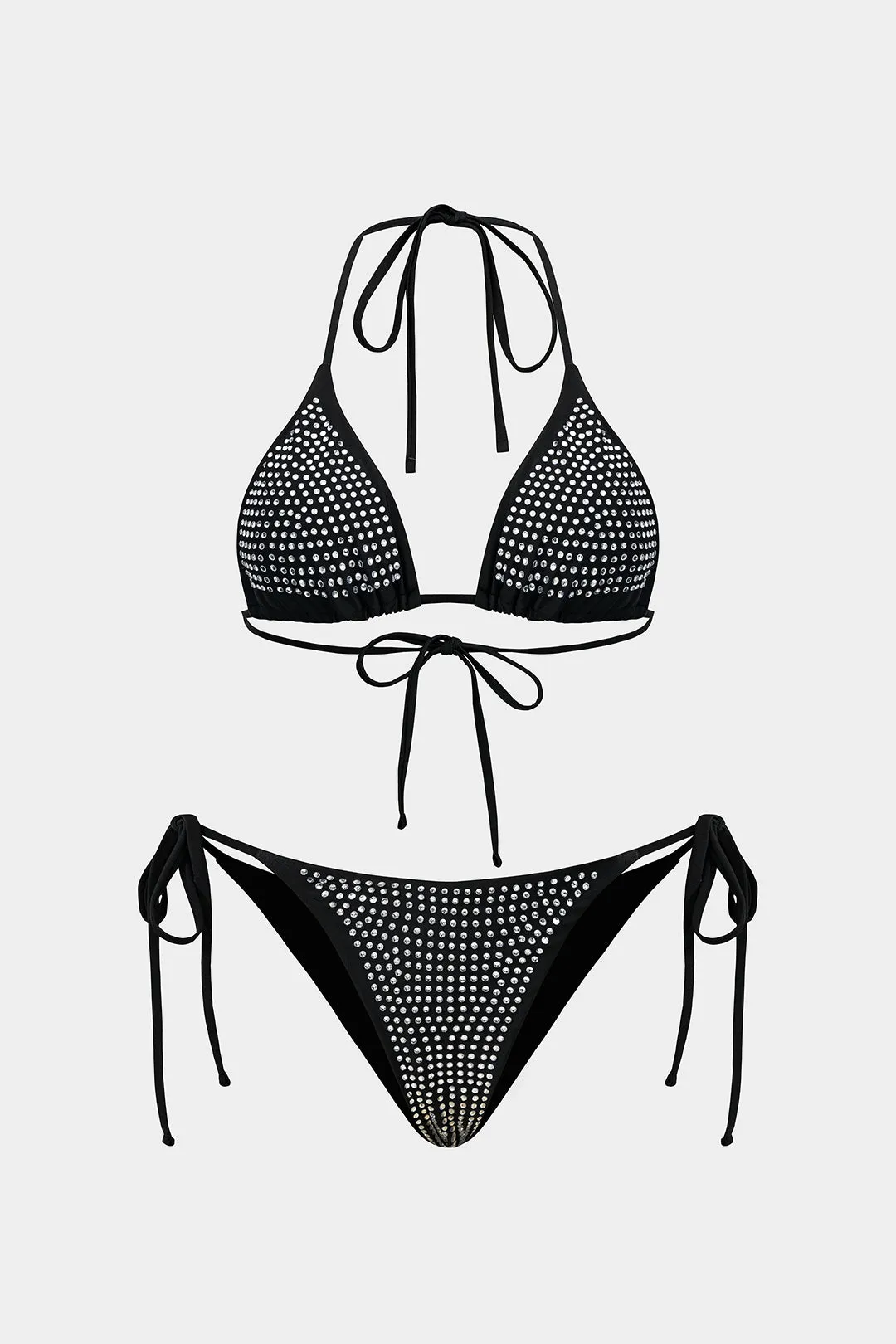 Rhinestone Tie Up Backless Bikini Set sold by Micas