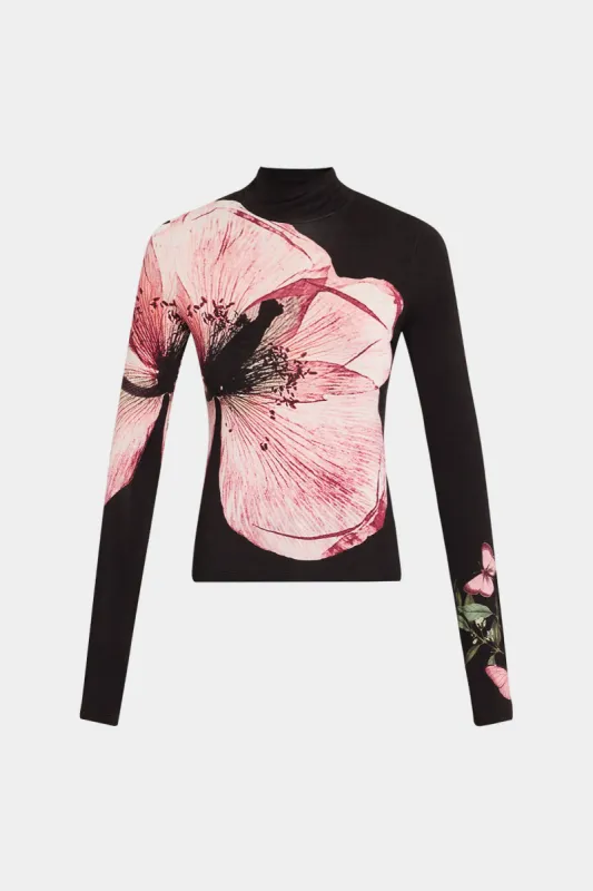 Floral Print Mock Neck Long-Sleeve Top sold by Micas