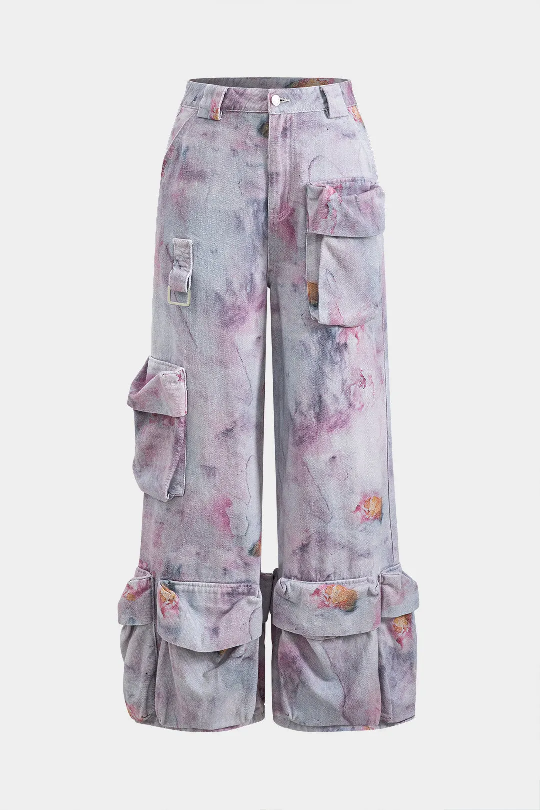 Blomsterprint vasket denim knaplomme jeans sold by Micas