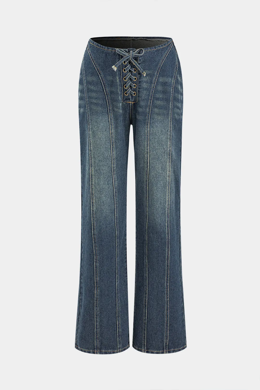 Denim Tie-Up Straight Leg Jeans sold by Micas