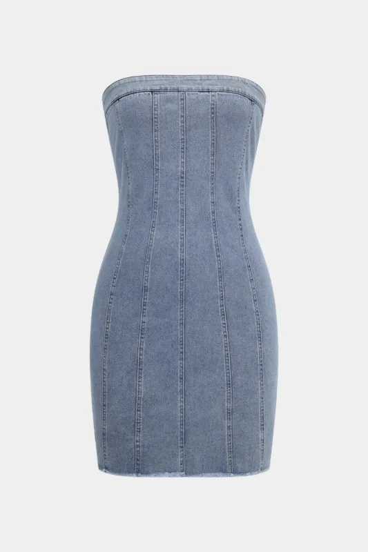 Denim lynlås stroppeløs mini kjole sold by Micas