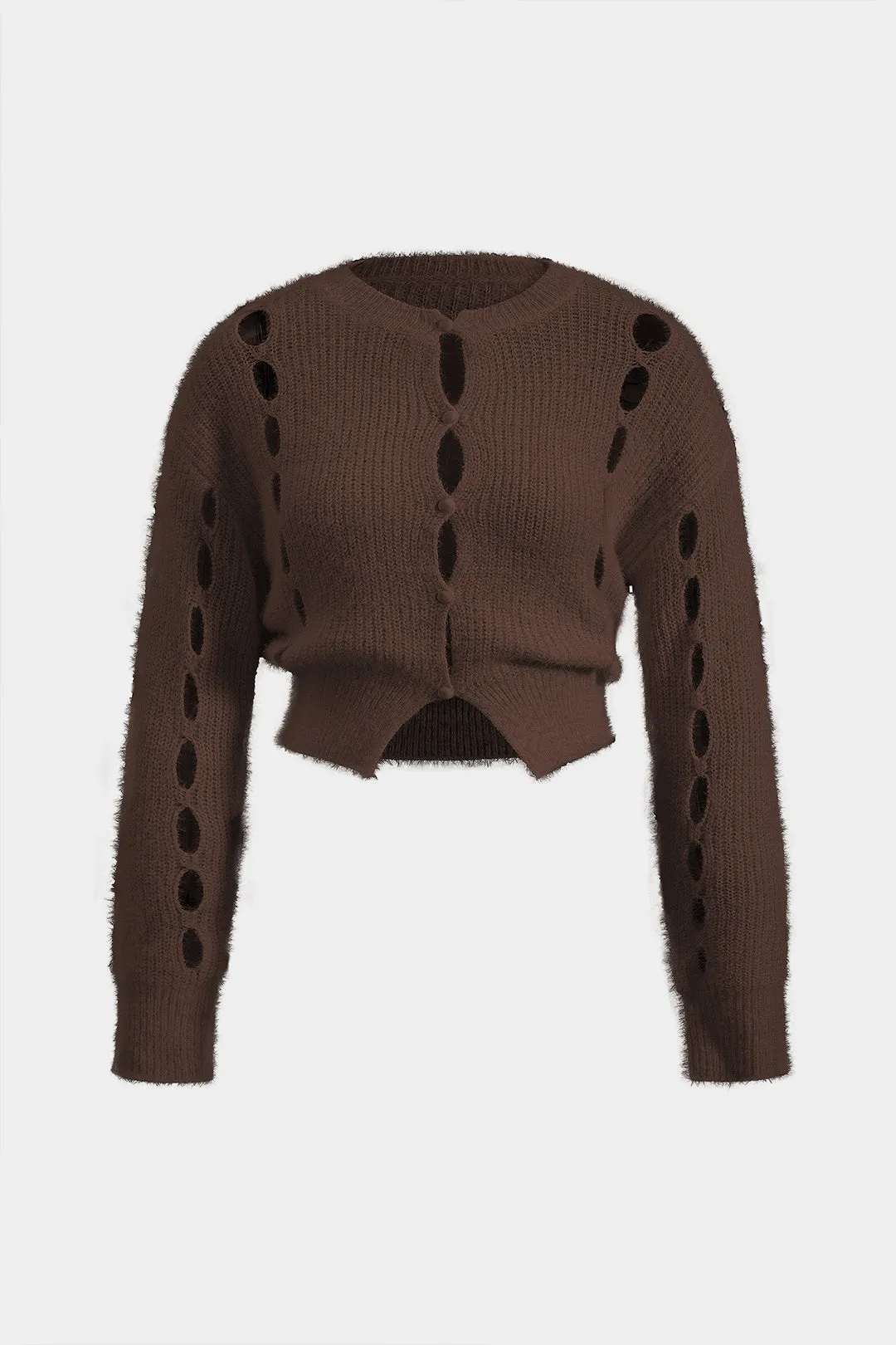 Plus Size Knit Button Cut Out Long-Sleeve Cardigan sold by Micas