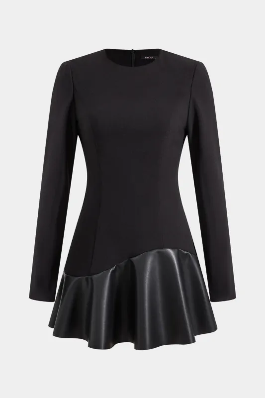 Faux Leather Patchwork Long Sleeve Mini Dress sold by Micas