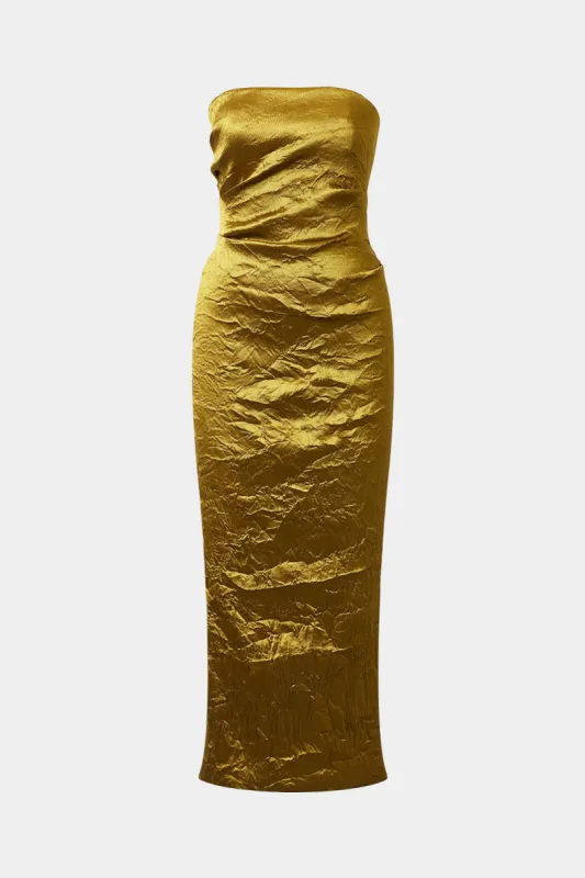 Satin Ruched Strapless Midi Dress sold by Micas