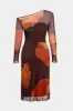 Plus Size Floral Print Mesh Boat Neck Long Sleeve Midi Dress sold by Micas