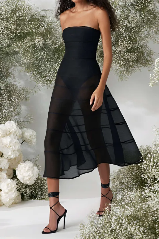 Zipper Strapless Sleeveless Midi Dress sold by Micas