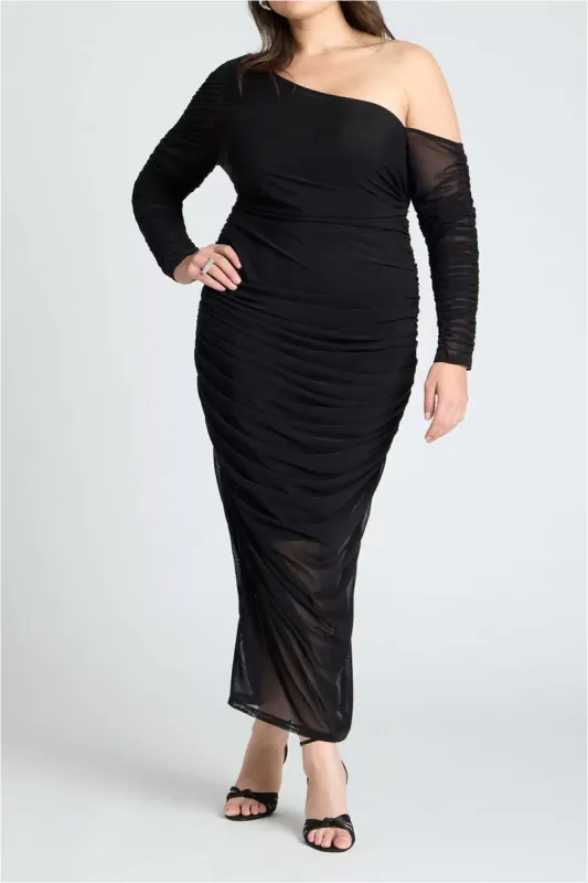 Plus Size Mesh Ruched Long Sleeve Midi Dress sold by Micas