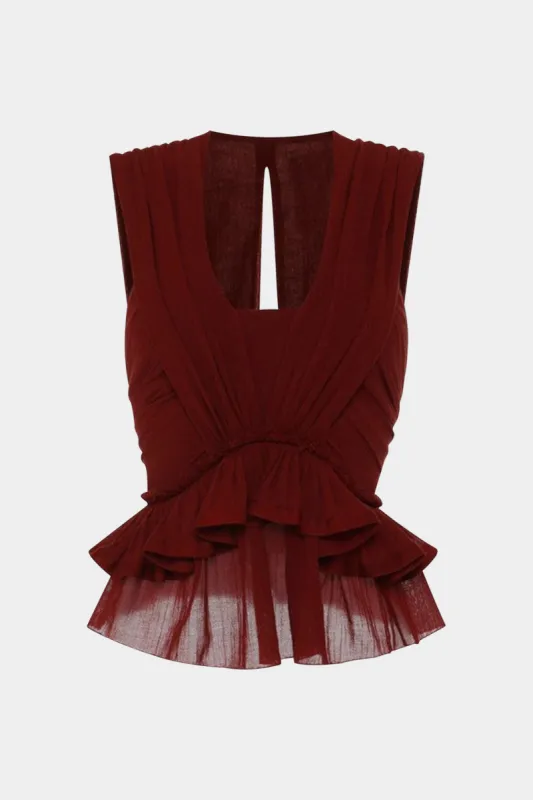 Ruffle Ruched Backless Short-Sleeve Shirt sold by Micas