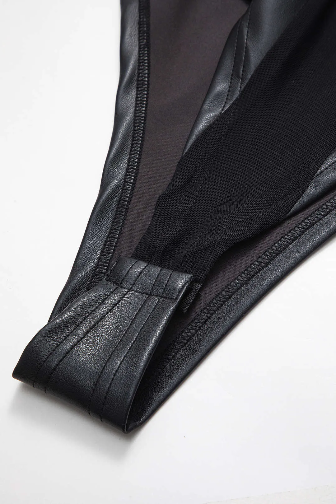 Faux læder mesh patchwork ærmeløs bodysuit sold by Micas product image thumbnail 5