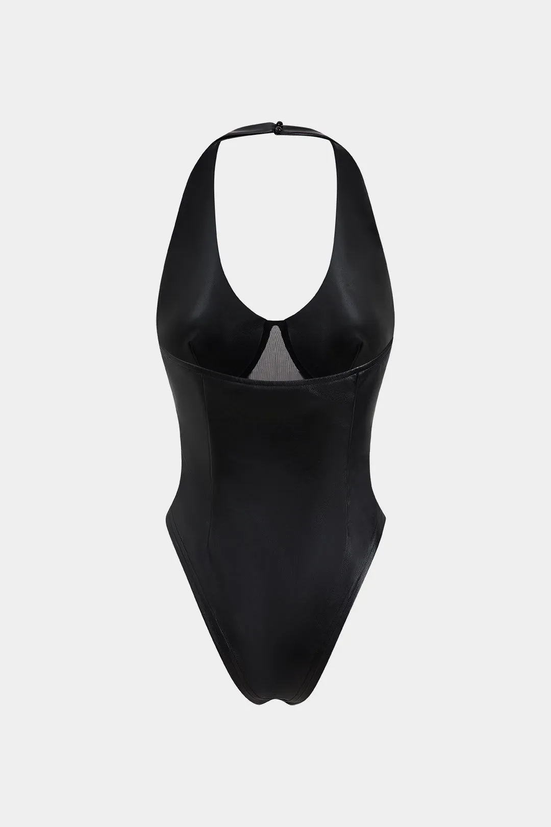 Faux læder mesh patchwork ærmeløs bodysuit sold by Micas product image thumbnail 2