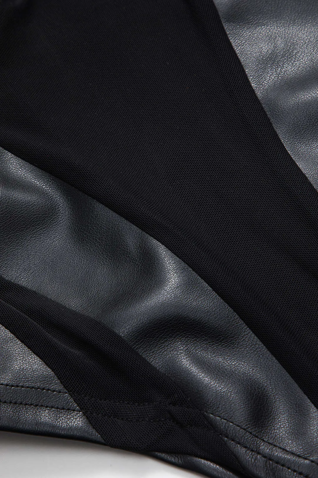 Faux læder mesh patchwork ærmeløs bodysuit sold by Micas product image thumbnail 4