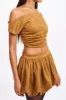 Suede Asymmetrical Ruched Top And Skirt Set sold by Micas