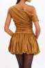 Suede Asymmetrical Ruched Top And Skirt Set sold by Micas