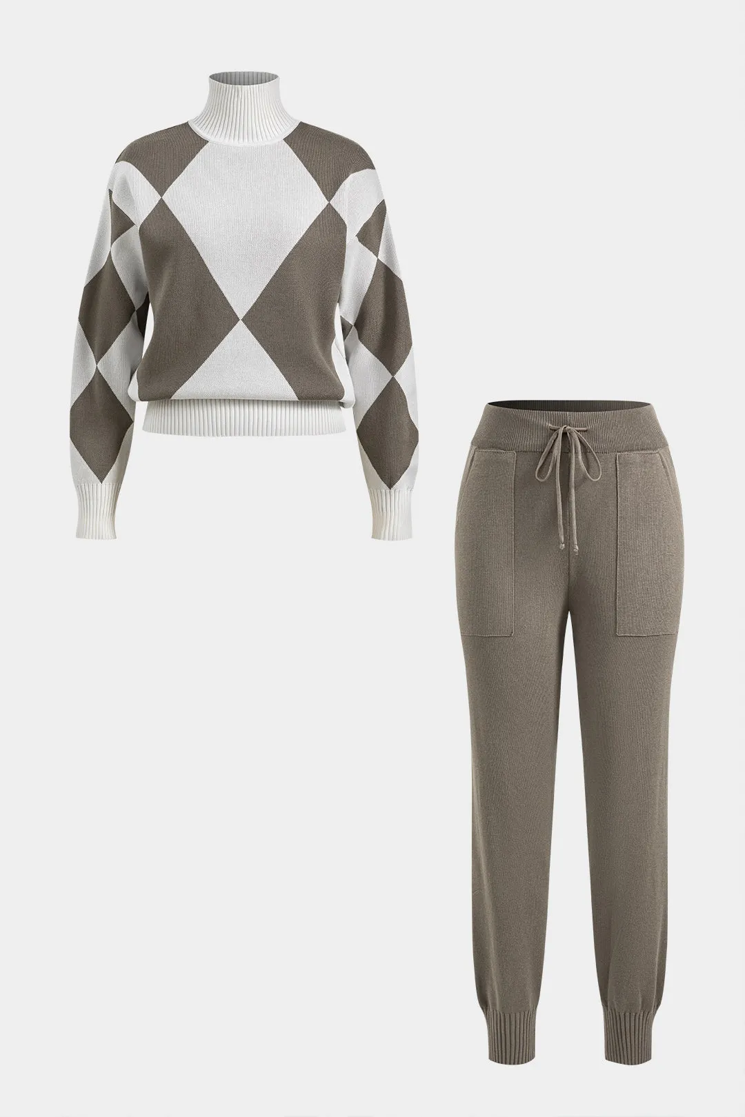 Color Block Turtleneck Top And Pants Set sold by Micas