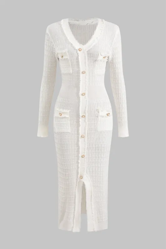 Knit Button V-Neck Long Sleeve Dress sold by Micas