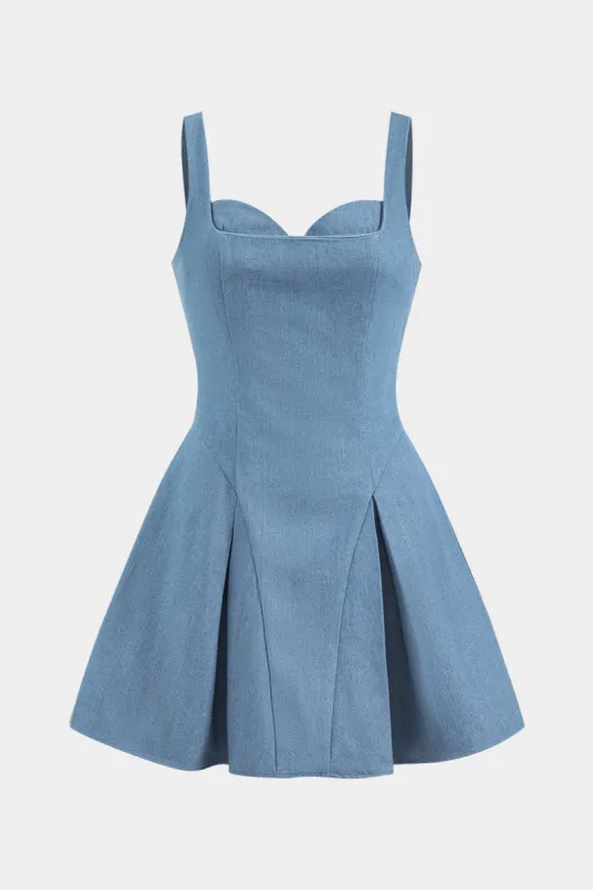 Denim Pleated Sleeveless Mini Dress sold by Micas