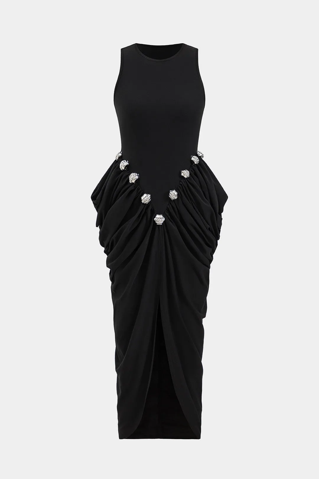 Metallisk ruched ærmeløs maxi kjole sold by Micas