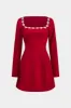 Velvet Rhinestone Trim Long Sleeve Square Neck Mini Dress sold by Micas