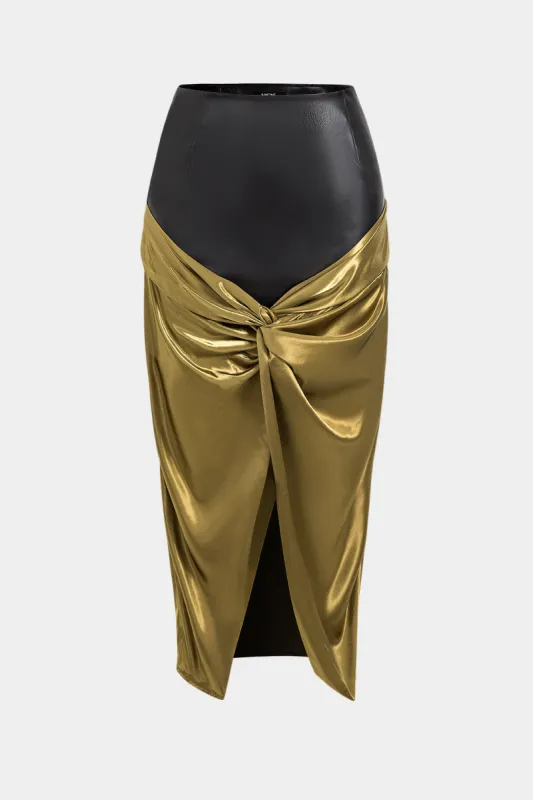 Satin faux læder patchwork nederdel sold by Micas