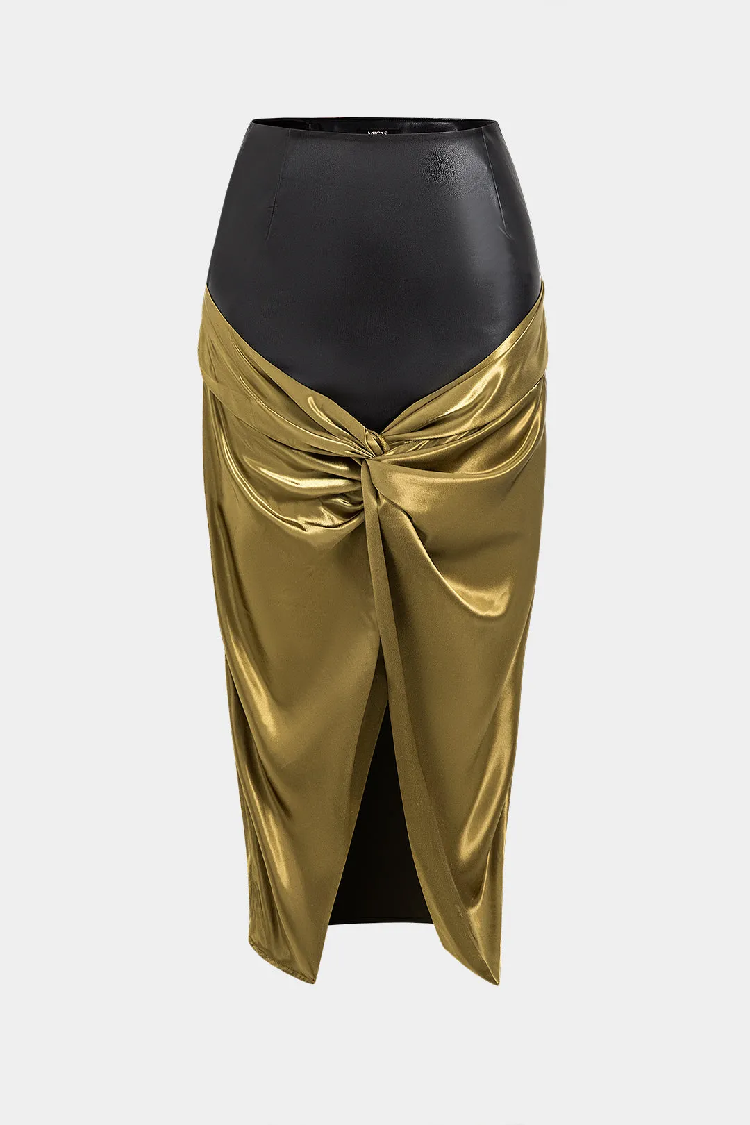 Satin faux læder patchwork nederdel sold by Micas