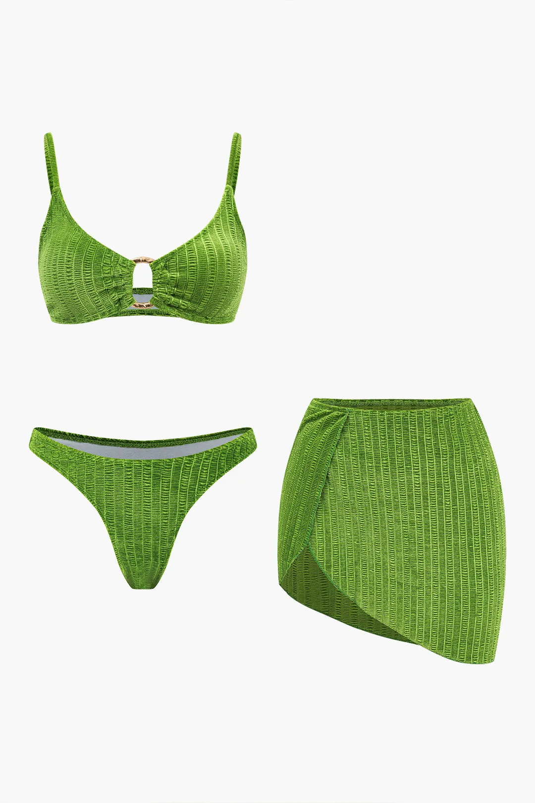 Fløjl tekstureret O-ring 3-delt bikini-sæt sold by Micas
