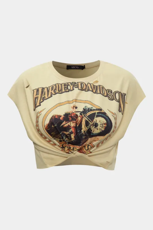 Plus størrelse toile de jouy mønster rund hals t-shirt sold by Micas