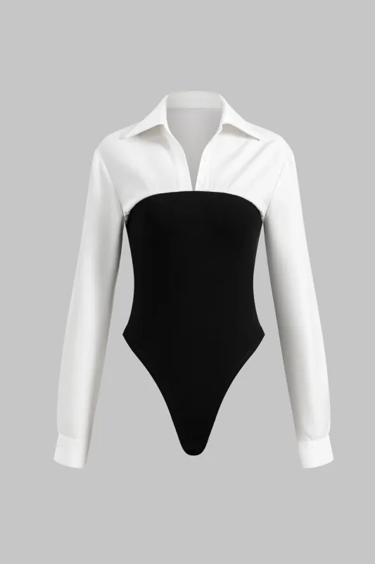 Patchwork Button Long Sleeve Bodysuit sold by Micas