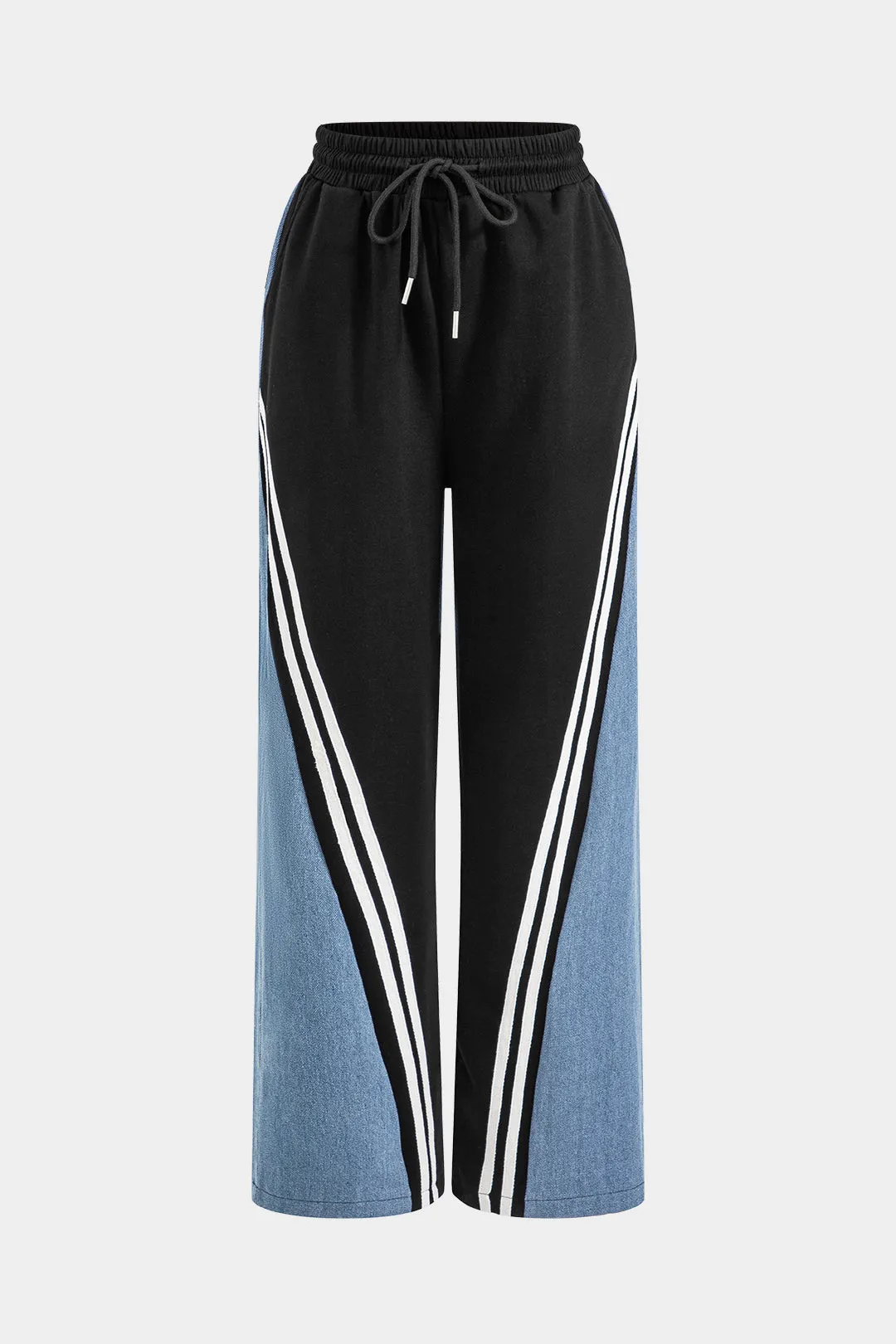 Denim patchwork rund hals langærmet top og trækker lomme bukser sæt sold by Micas product image thumbnail 4