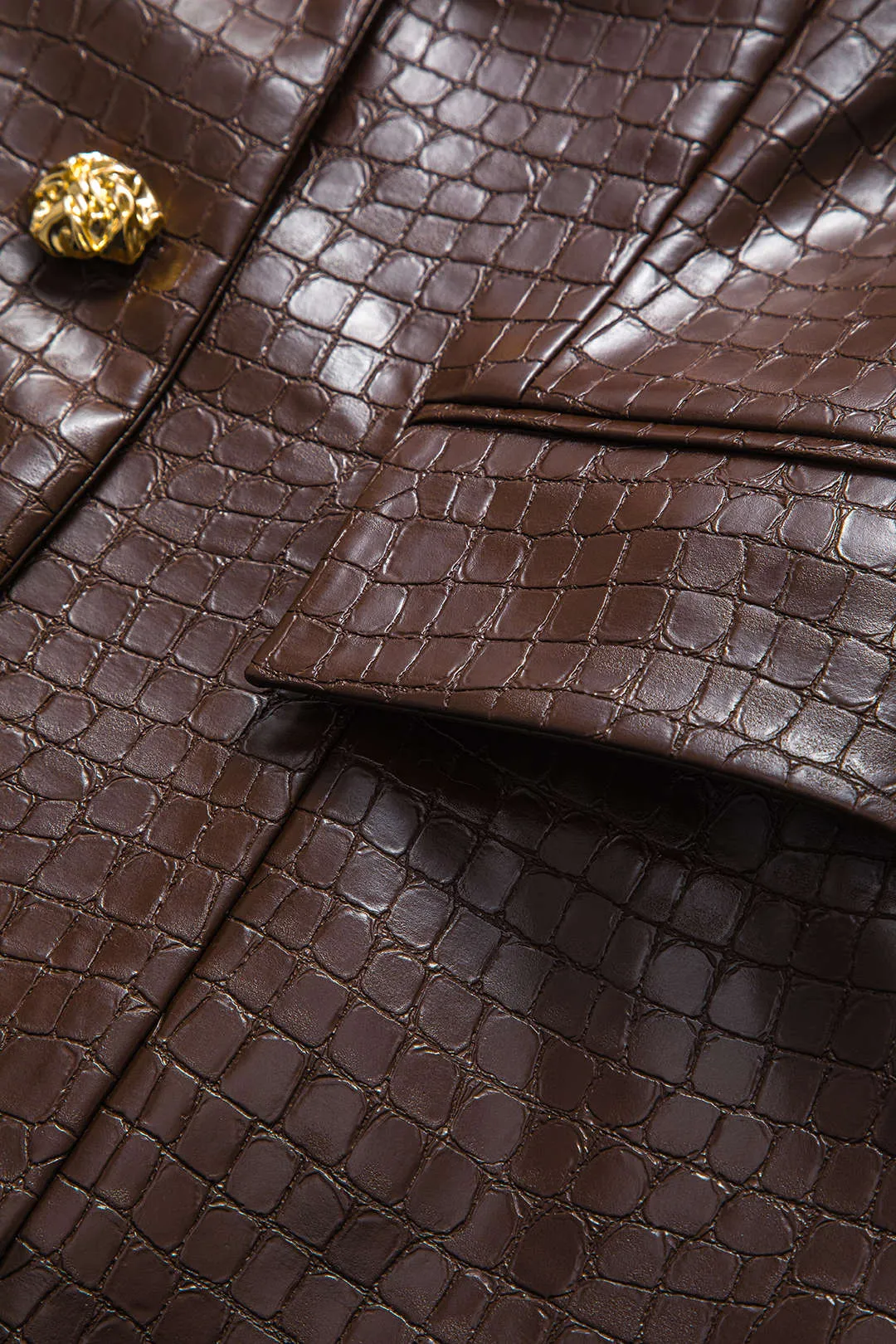 Faux Leather Metallic Button Notched Lapel Blazer sold by Micas product image thumbnail 4