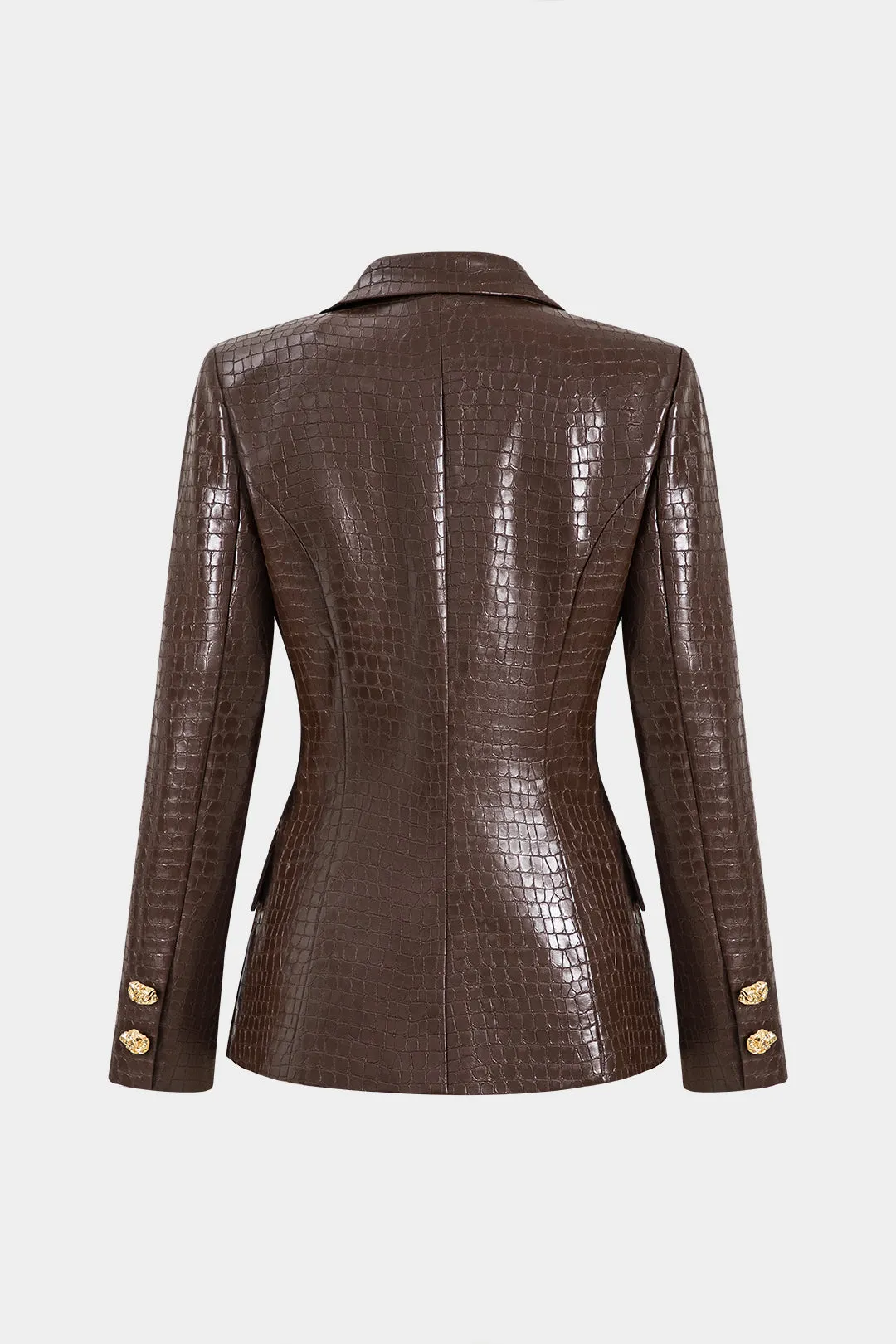 Faux Leather Metallic Button Notched Lapel Blazer sold by Micas product image thumbnail 2