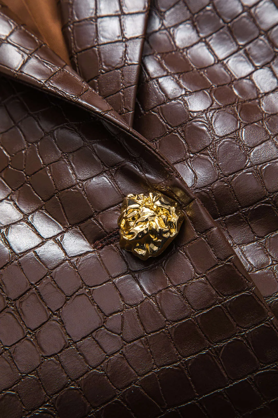 Faux Leather Metallic Button Notched Lapel Blazer sold by Micas product image thumbnail 3