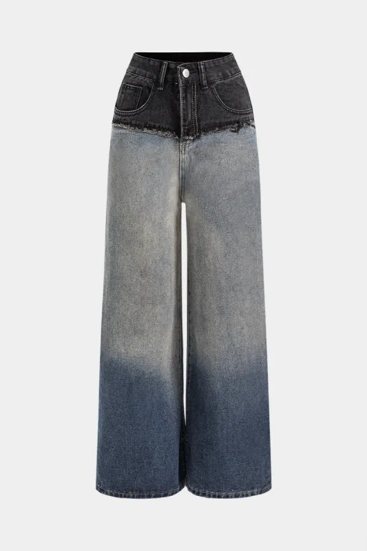 Denim patchwork lomme -knap jeans sold by Micas